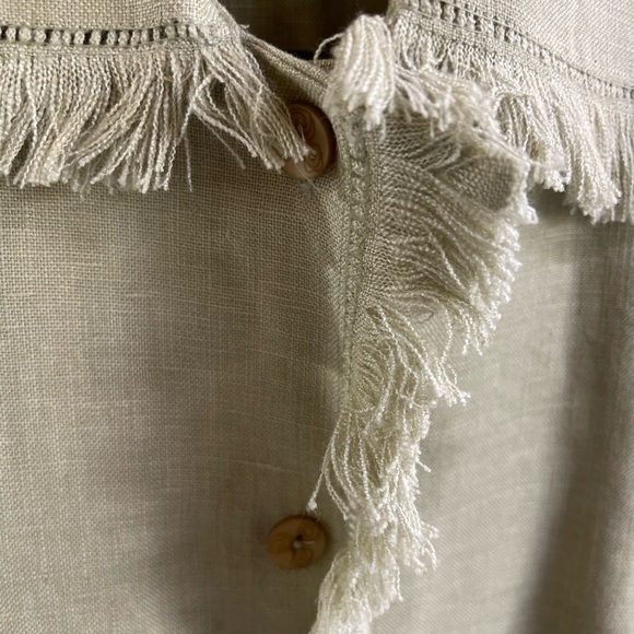 100% LINEN Trousers ETC New York women Sz 6 light green w/fringe shacket money - Picture 10 of 16